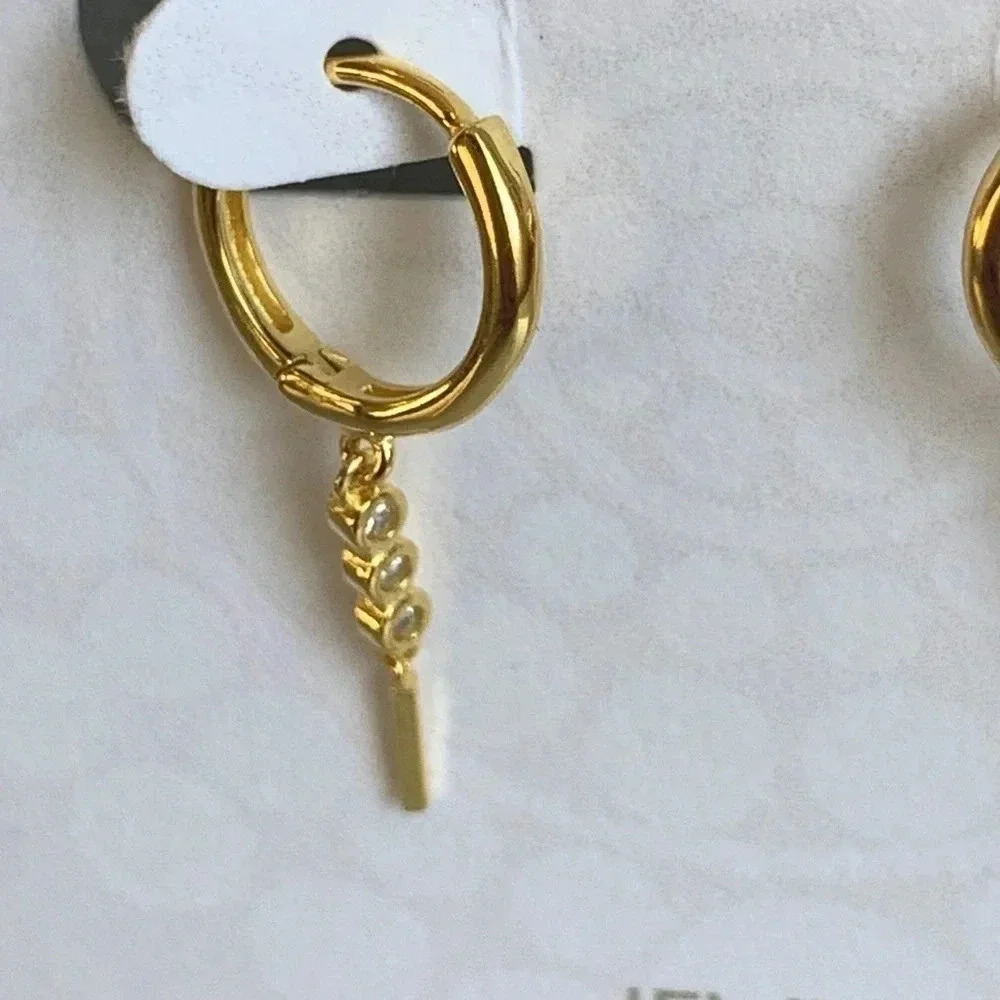 18K Gold Huggie Crystal Dangle Hoop Earrings - Picture 4 of 5